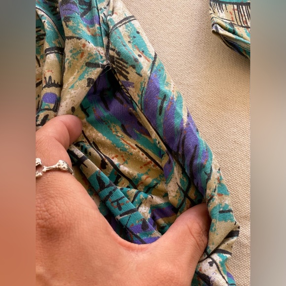 Caliche Vintage 80s Printed Design 3/4 Sleeve Pockets Collared Shirt Dress 12 - Picture 4 of 9